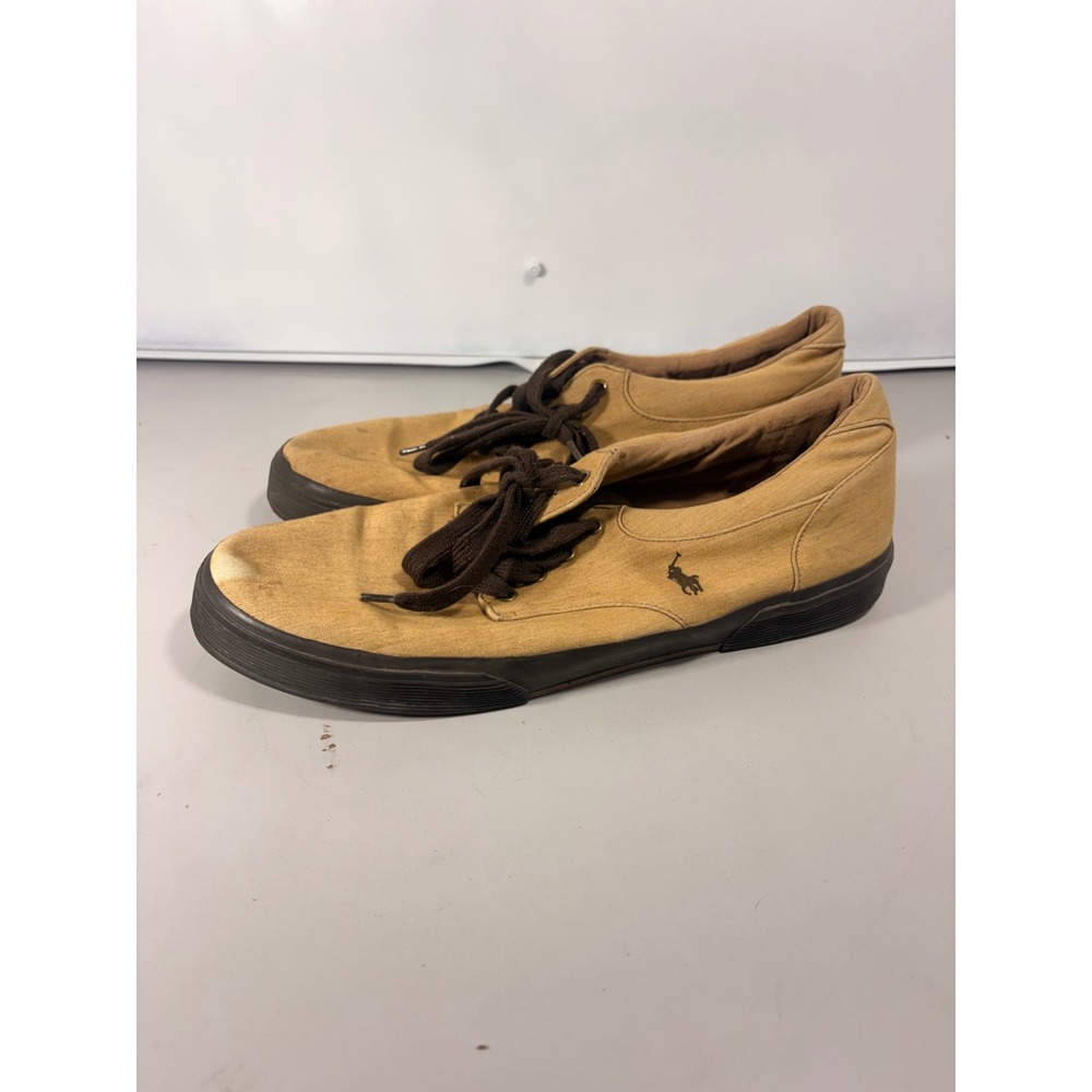 Polo Ralph Lauren Felton Tan Khaki Denim Low Top Sneakers Mens 14D